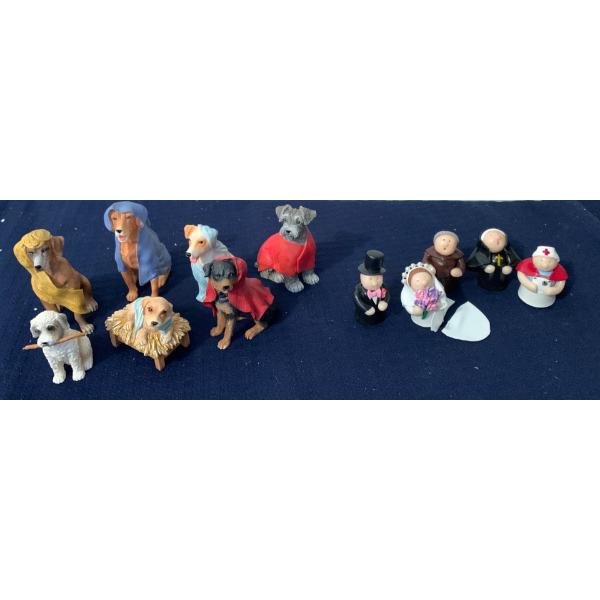 Canine Creche 7 Pc Set By Roman (Nativity) Plus Bride & Groom Figures (Bride is Broken) 