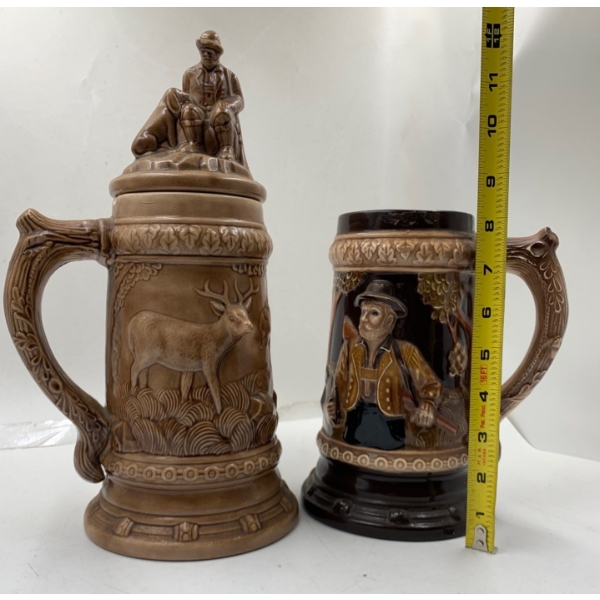 Set of 2 Large Beer Steins, 1 is Chipped on Bottom 