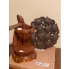 Image 1 : Walnut Hand Carved Turtle Wine Holder 12T & Metal Turtle Stepping Stone 