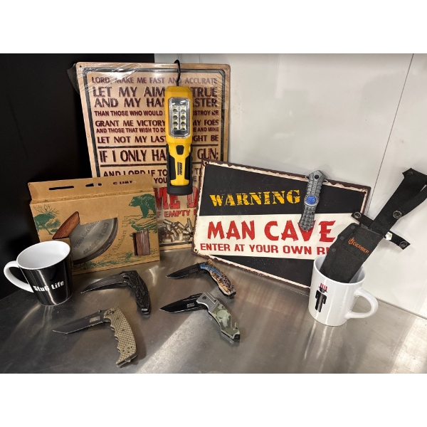 Crazy Sign Man Cave Funny Garage Decor For Men w/Assortment Of Knives 
