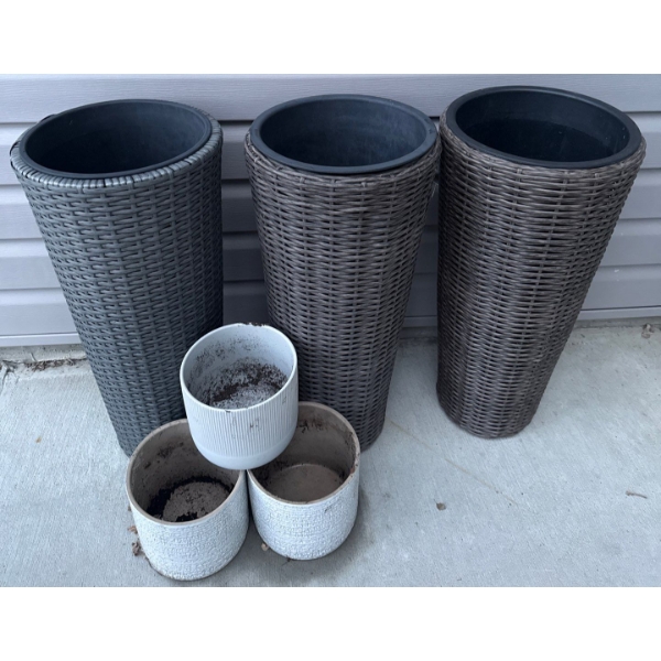 Trio Of Rattan Resin Planters For Indoor & Outdoor Use  36" tall