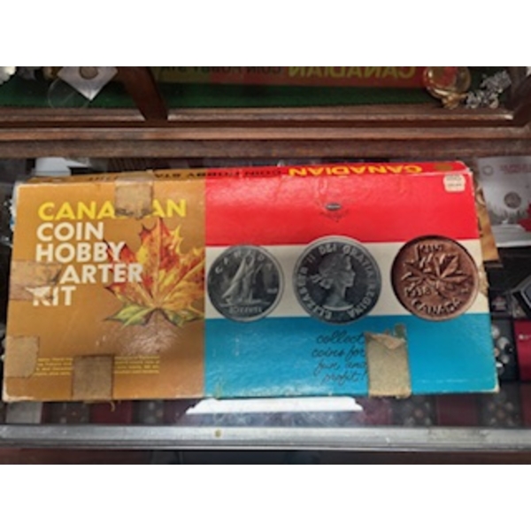 Vintage Canadian coin hobby starter kit including coin books with Silver Dimes  1925-21 pennies UR