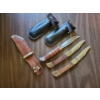 Image 3 : Vintage Contreband - 2 'Bullet" Folding Knives w/ Filet Knife in Genuine Leather Sheath