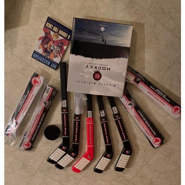Micheal McKinley Hockey Book w/ Team Canada Sticks Skate Guards & More
