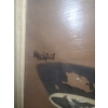 Image 3 : "Monty's Feet" Artist Maclock 26.5 x 38, Needs to be Reattached to Frame, Paint on Ashtray Peeling 