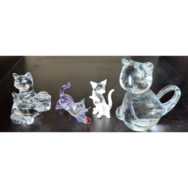 Four Glass Cat Figurines