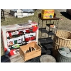 Image 1 : Wicker, laundry basket, two Velveeta advertising boxes, a Christmas train, set vintage door knobs