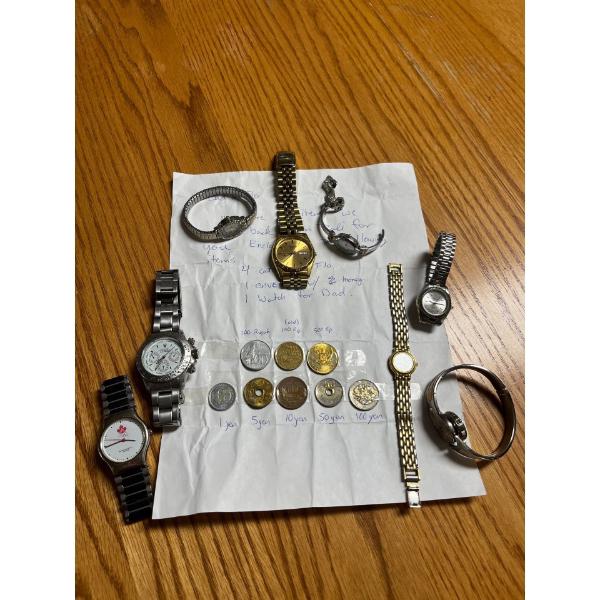 Watch Drawer Collection with Reproduction watches and a Seiko from 2002
Along with a coins from Indo