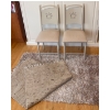 Image 1 : 2 Coffee Themed Accent Chairs w/ Contemporary Shag Rug & Reversable Woven Wool Tasselled Rug 