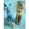 Image 1 : Carved Wooden Lion w/Cement Cat & Astronaut On The Moon Hologram Picture 