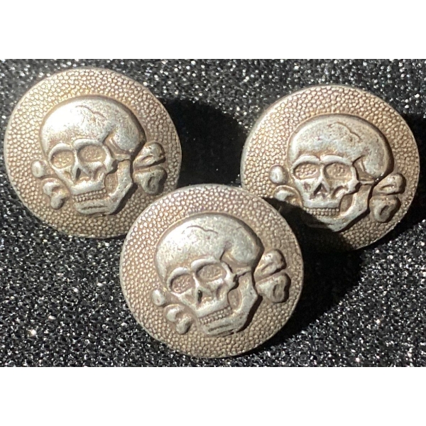 Three German WWII SS Totenkopf Skull Buttons 