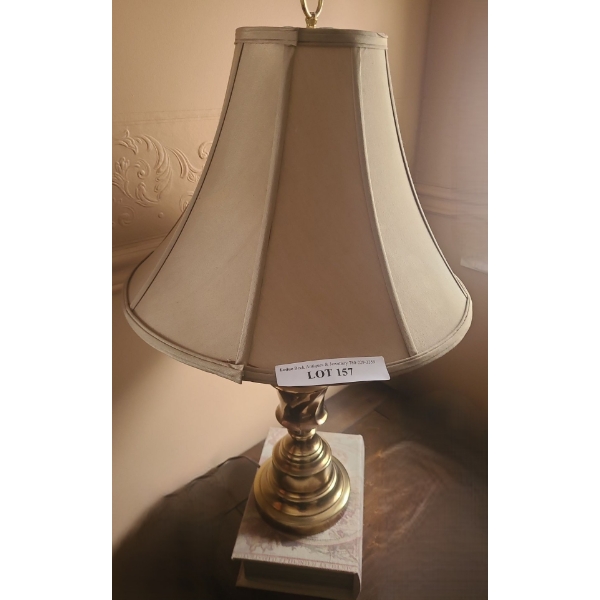 Two Brass Lamps w Beige Lamp Shades 29 h (both)