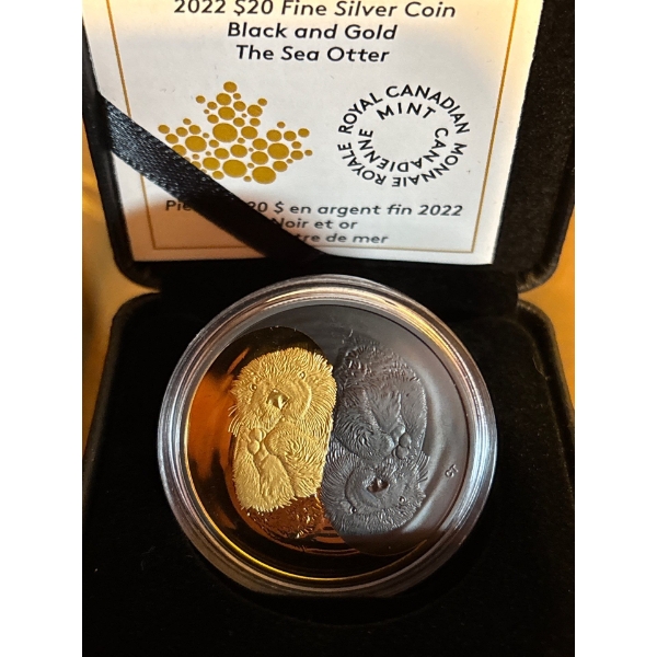 2022 $20 Black and Gold: The Sea Otter - Pure Silver Coin