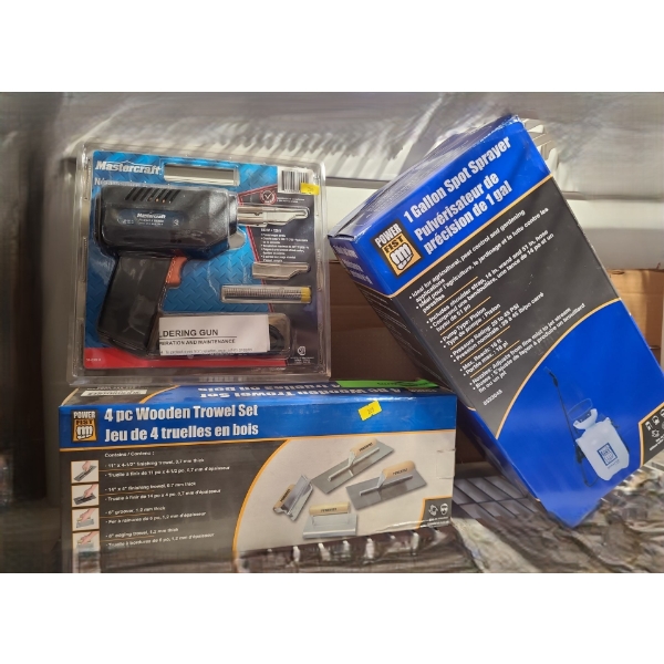 Mastercraft Soldering Gun 58-6361-8, Power Fist Wooden Trowel Set, Power Fist Spot Sprayer 