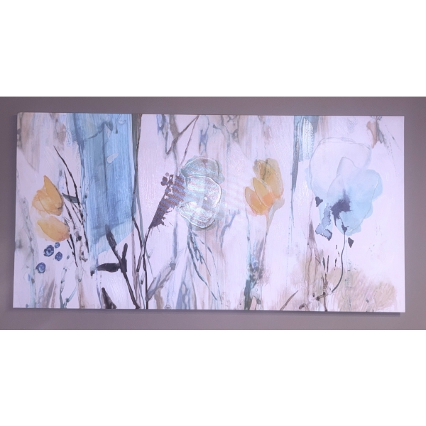 Abstract Floral Canvas Wall Art With Yellow and Blue Accents