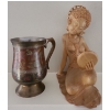 Image 1 :  Gorgeous Wood Hand Carved Woman (7W, 9T) w/ Stunning Brass Cup, Hand Painted, Intricate Detailing  