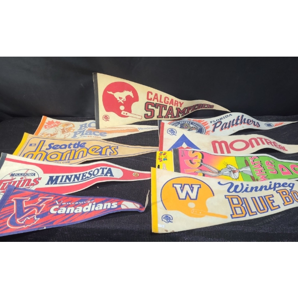Collection of Pennants: Stampeders, Mariners, Twins, Bugs Bunny and More! Blue Bombers: 30 X 12