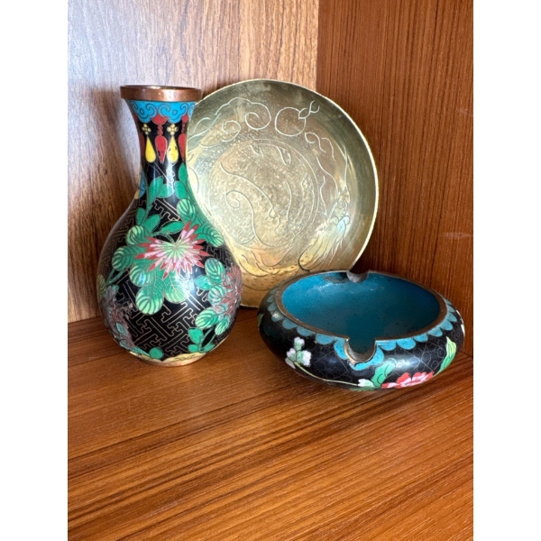 Cloisonne Decorative Housewares w/ Etched Brass Ancient Chinese Wealth Pot 6T