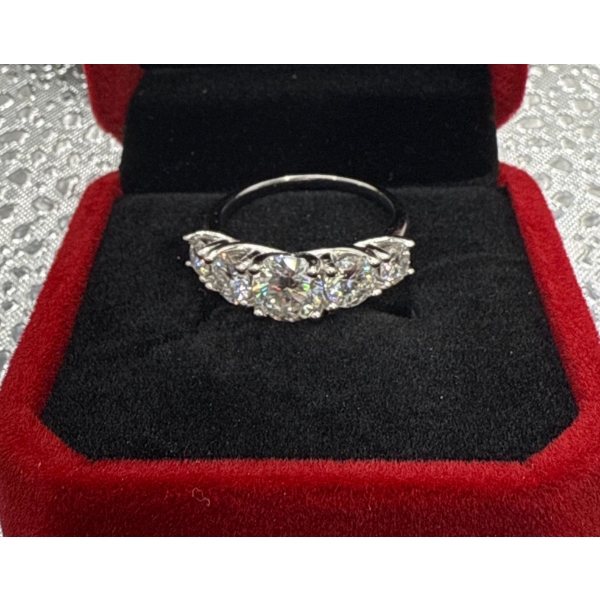 3.6ct TW GRA Certified Oval Brilliant Cut Moissanite 5 Graduating in Size set in 925 Silver Ring