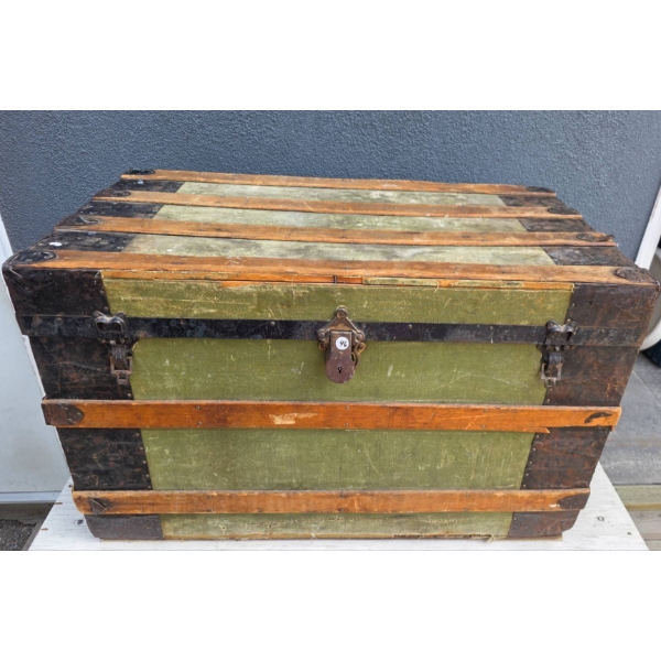 Vintage Wooden and Canvas Trunk With Decorative Interior