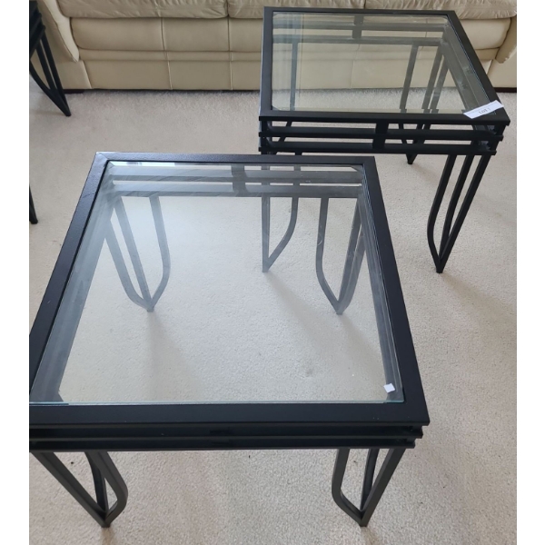 Matching Pair of Metal & Glass Coffee Tables 21 1/2 w, 21 h, 21 1/2 d