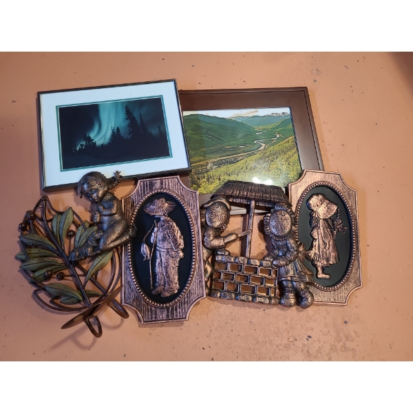 Metal Wall Decor Including 2 Sconces, and 19 X 16 W Wooden Frame with Nature Photo and More!