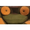 Image 3 : Vintage Fabric Couch w/ Pillows (5 Pc, Moves Into Small Tables on Ends) - 115x115W, 31D, 33T)   