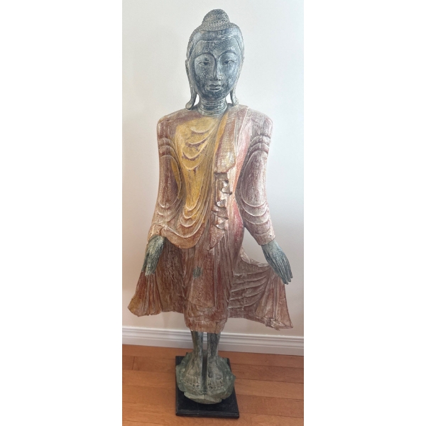 19th Century Burmese Mandalay Standing Buddah Statue 43"Tall