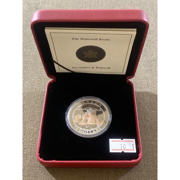 2004 Canadian $20 Hopewell Rocks Silver Coin in Presentation Case with COA