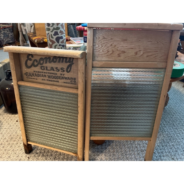 Two vintage glass washboards manufactured by Canadian wooden ware company