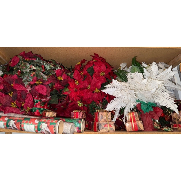 Poisetta & Holiday Gift Paper Collection - Artificial Holiday Foliage w/ New Gift Wrap Rolls 