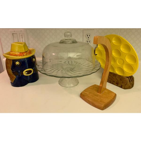 Cowboy Cookie Jar w/ Cake Stand & Deviled Egg Tray