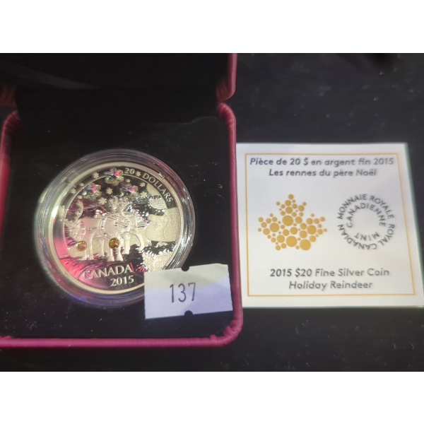RCM 2015 Holiday Reindeer Fine Silver 99.99 Coin 31.39g