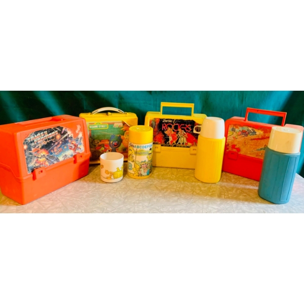 Vintage Lunch kit lot Transformers, Sesame Street, Barbie and the Popples 
