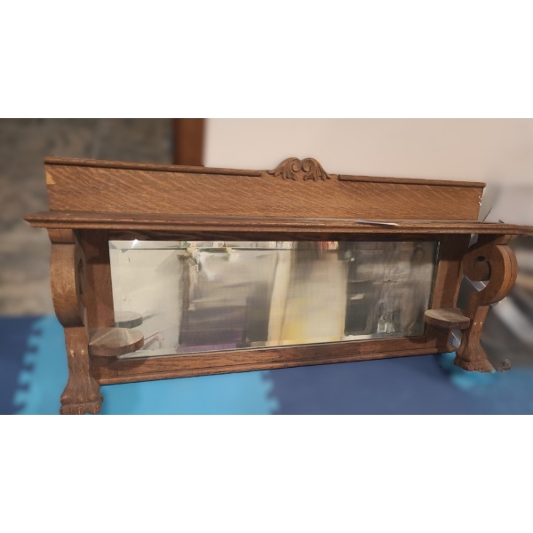 Wooden Hall Mirror w Shelf & Lion Foot Detail 45 w 9 d 2 1/2 h