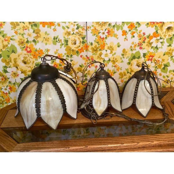 Set of 3 Hanging Stained Glass Lamps