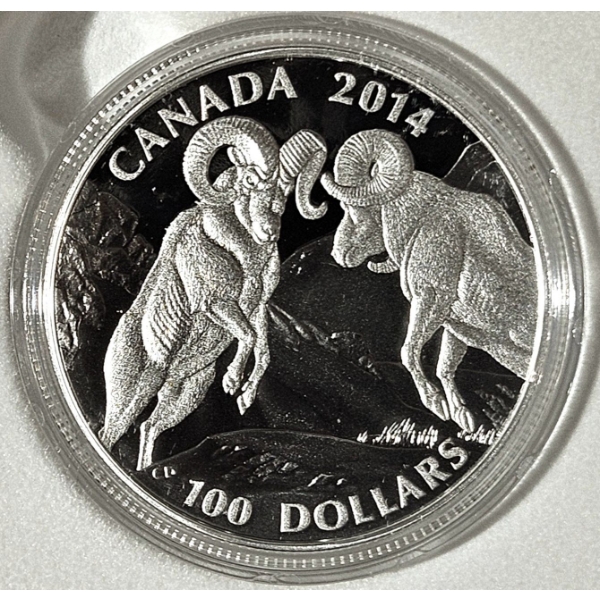 2014 $100 for $100 Rocky Mountain Bighorn Sheep - 99.9% Fine Silver Coin - #1