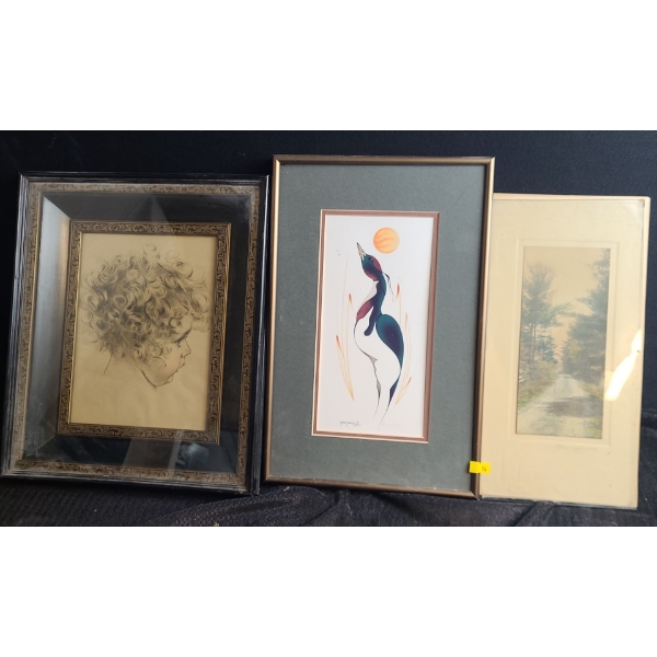 Child's Portrait Drawing Framed Under Glass 12 X 14, "Evening Song"/ No Glass, Other No Frame