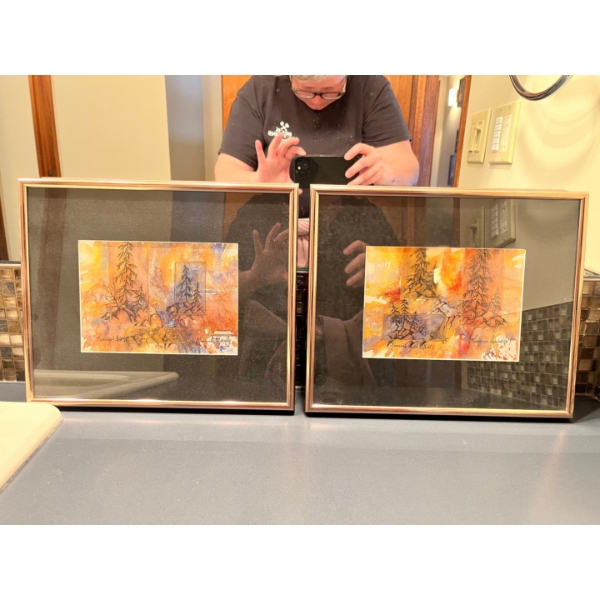  two pieces of art titled "Primaries and Gold I" created by Marianne Vandubley. Professionally frame