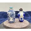 Pair of Hand Painted Blue & White Snuff Bottles with Spoons 2.25H