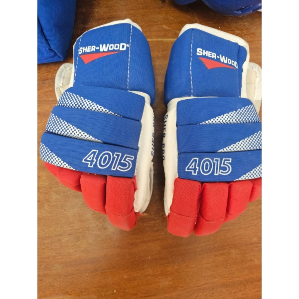 ITech Blue Hockey Helmet, Carrying Bag, and Sher-Wood 4015 Gloves Set