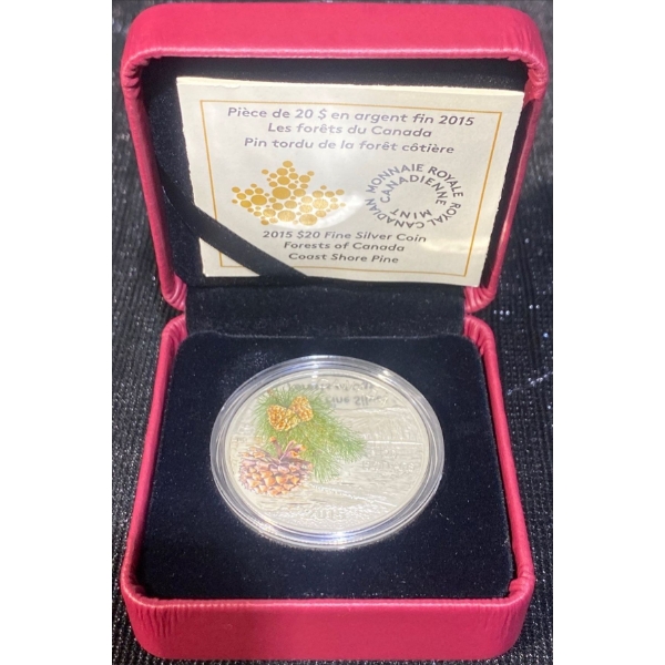 2015 $20 Coast Shore Pine Fine Silver Coin 31.39 Grams