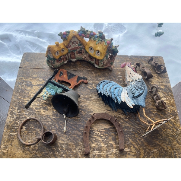 Garden Decor Collection -Metal Rooster Gnome Home Farm Dinner Bell & more