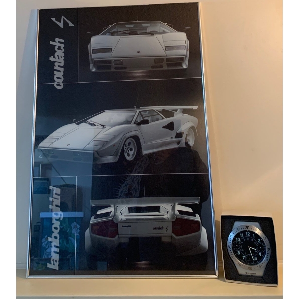 Lambo Countach Framed Poster w/ Desk Clock 24x36