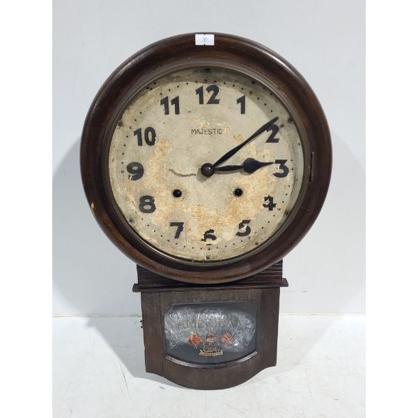 Majestic "American Coronation" Clock w/ Wooden Case 13 x 21