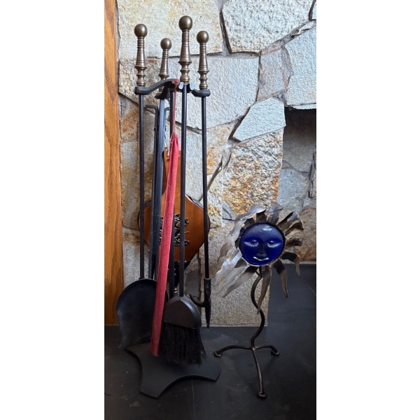 Metal Fireplace Accessories w/ Metal Flower Figure 