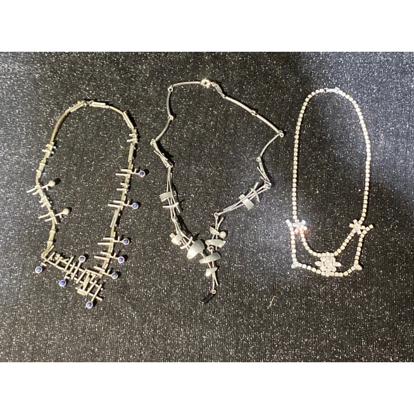 Three Decorative Fashion Necklaces-Coro and Jay Flex Stamped 92.5 Sterling Silver