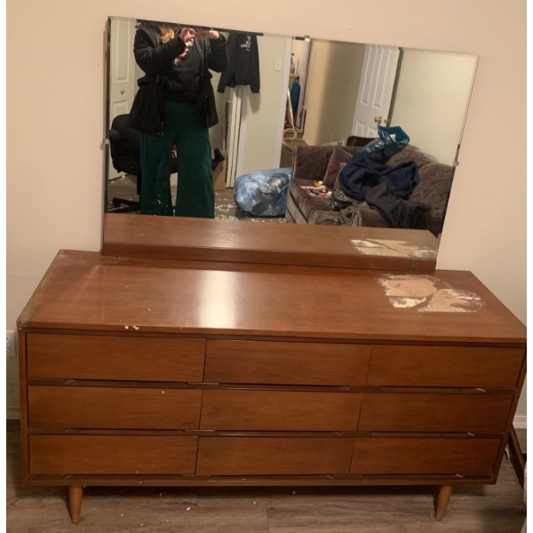 MCM Wooden Dresser w/ Mirror (Some Marks) - 60W, 18D, 62T