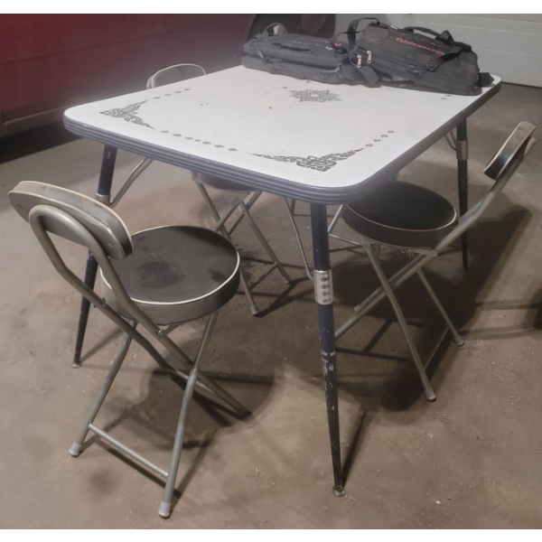 Table & Black Stools (4) Set Including Portable Seat Cushions 