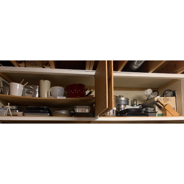 Contents of Shelves: Small Kitchen Appliances, Bakeware, Fondue Pot, Roasting Pan and more